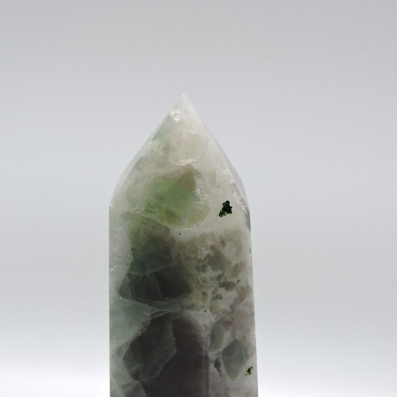 Fluorite - Icy Green / Purple - Natural Crystal - 6 Sided 6.5" Tower - Picture 5 of 8